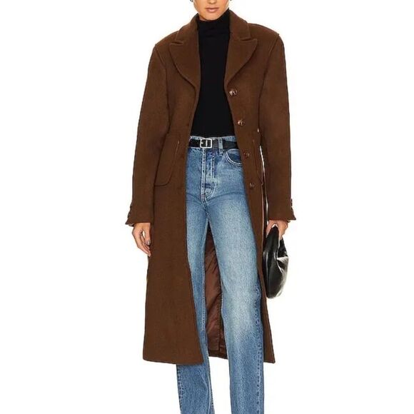 NEW L’Academie x Marianna Long Coat Espresso Brown Size Large - Picture 1 of 10